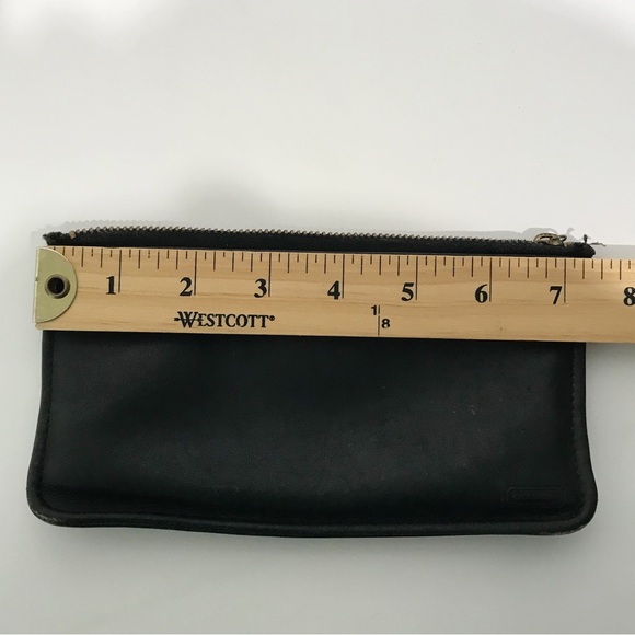 Vintage 80s COACH 7170 Black Leather Stripe Lining Skinny Case Wallet Zip Pouch - Picture 3 of 16